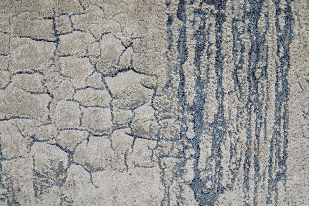 2' X 3' Ivory Blue And Black Abstract Power Loom Distressed Area Rug