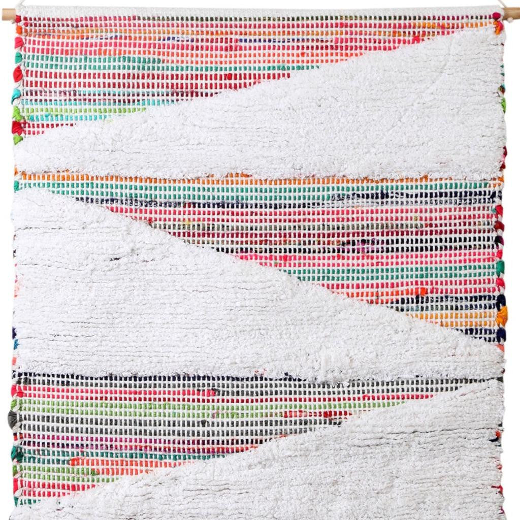 51" X 26" Green Red And White Abstract Wool Hanging Tapestry