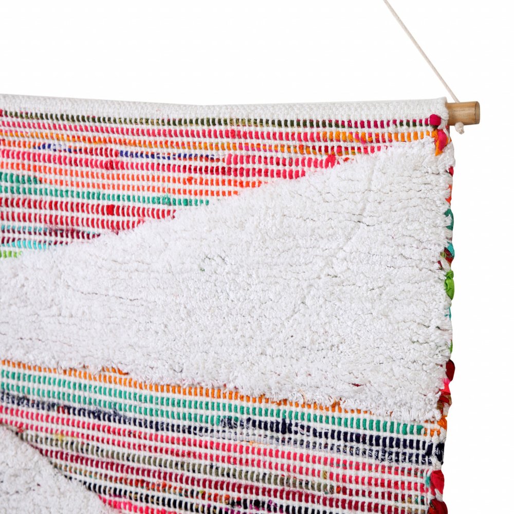 51" X 26" Green Red And White Abstract Wool Hanging Tapestry