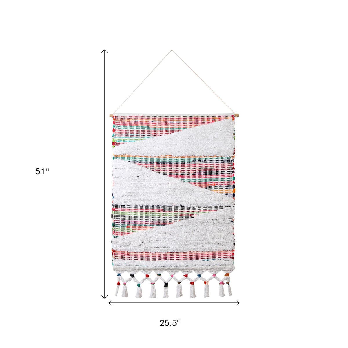 51" X 26" Green Red And White Abstract Wool Hanging Tapestry