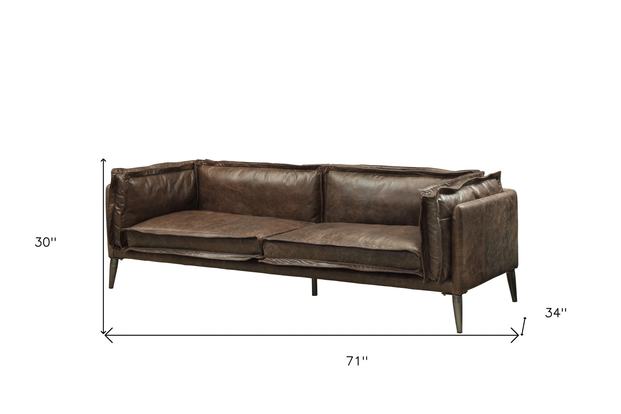 71" Chocolate And Silver Top Grain Leather Loveseat