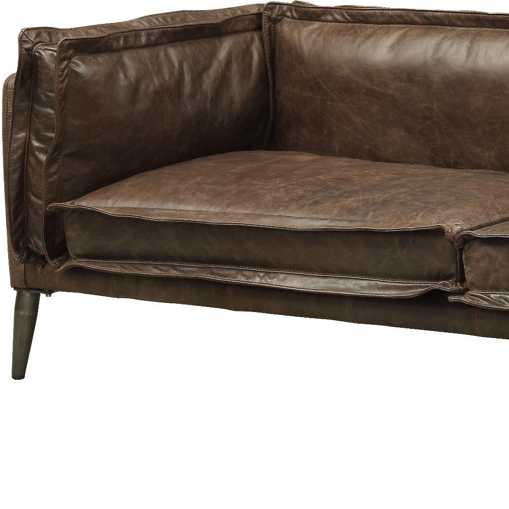 71" Chocolate And Silver Top Grain Leather Loveseat