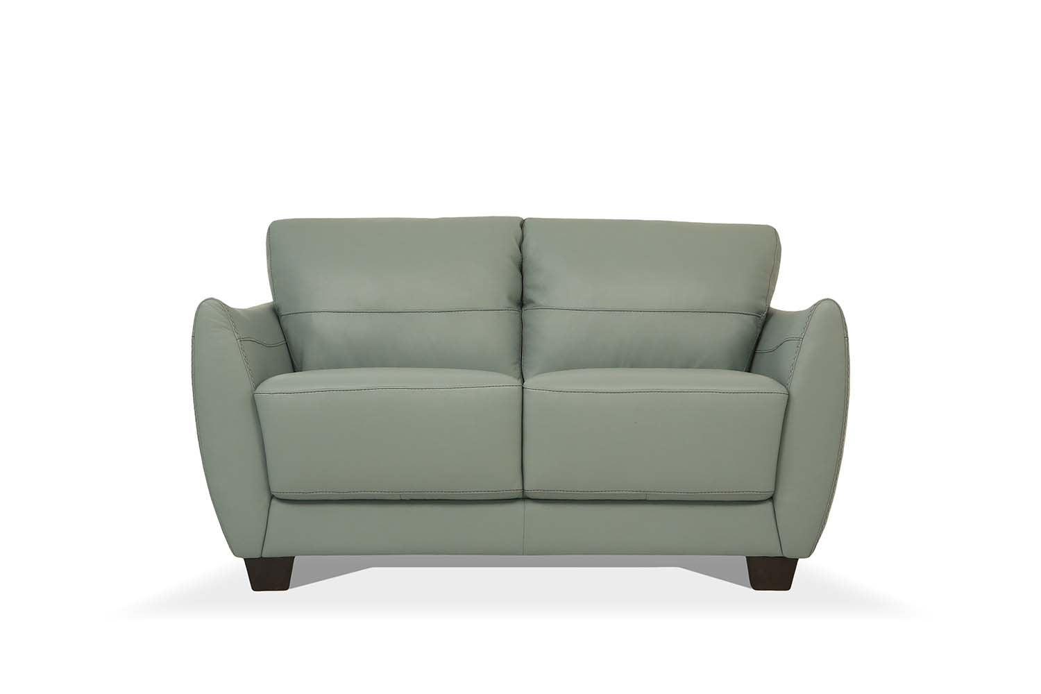 57" Pale Green Leather And Black Love Seat