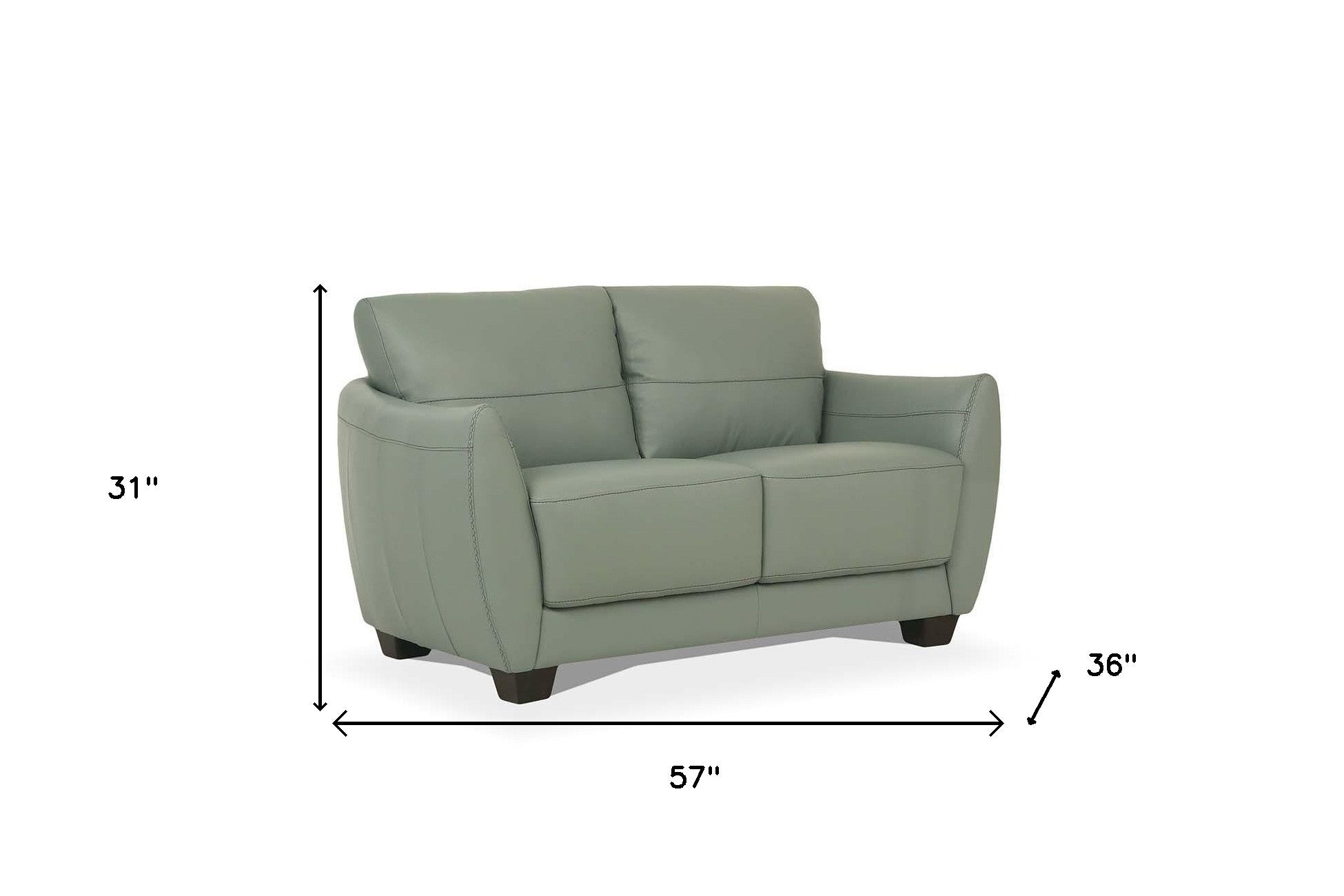 57" Pale Green Leather And Black Love Seat