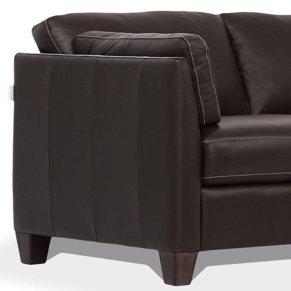 59" Chocolate And Brown Leather Loveseat