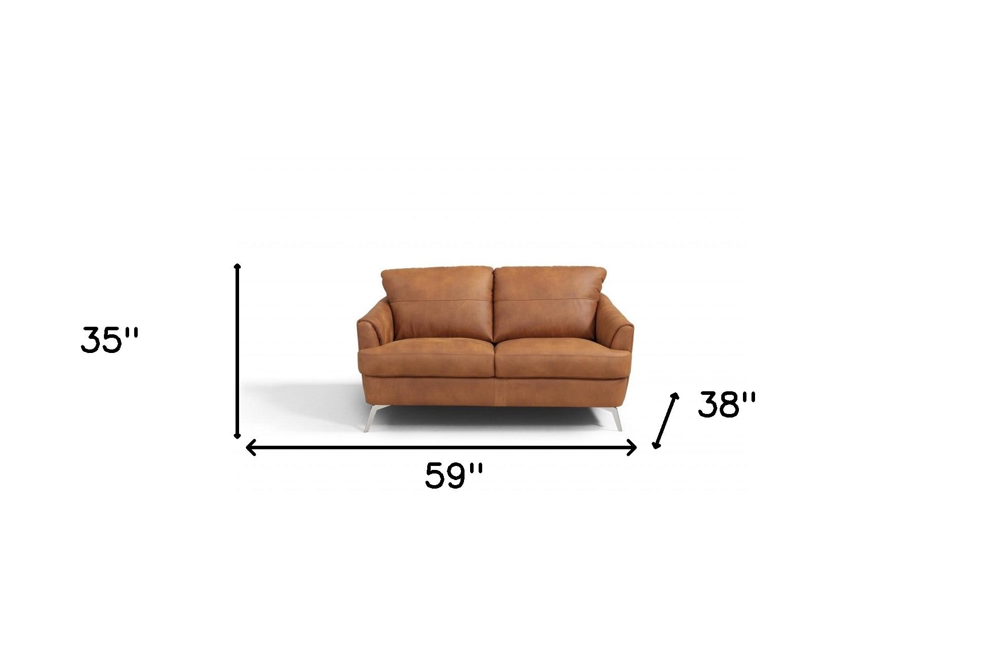 59" Camel Leather And Black Love Seat
