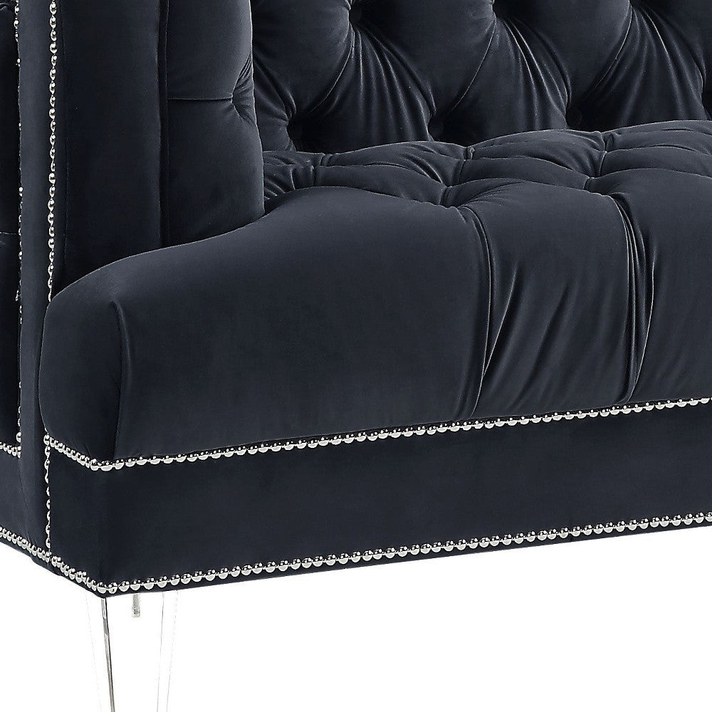 64" Charcoal And Silver Velvet Loveseat