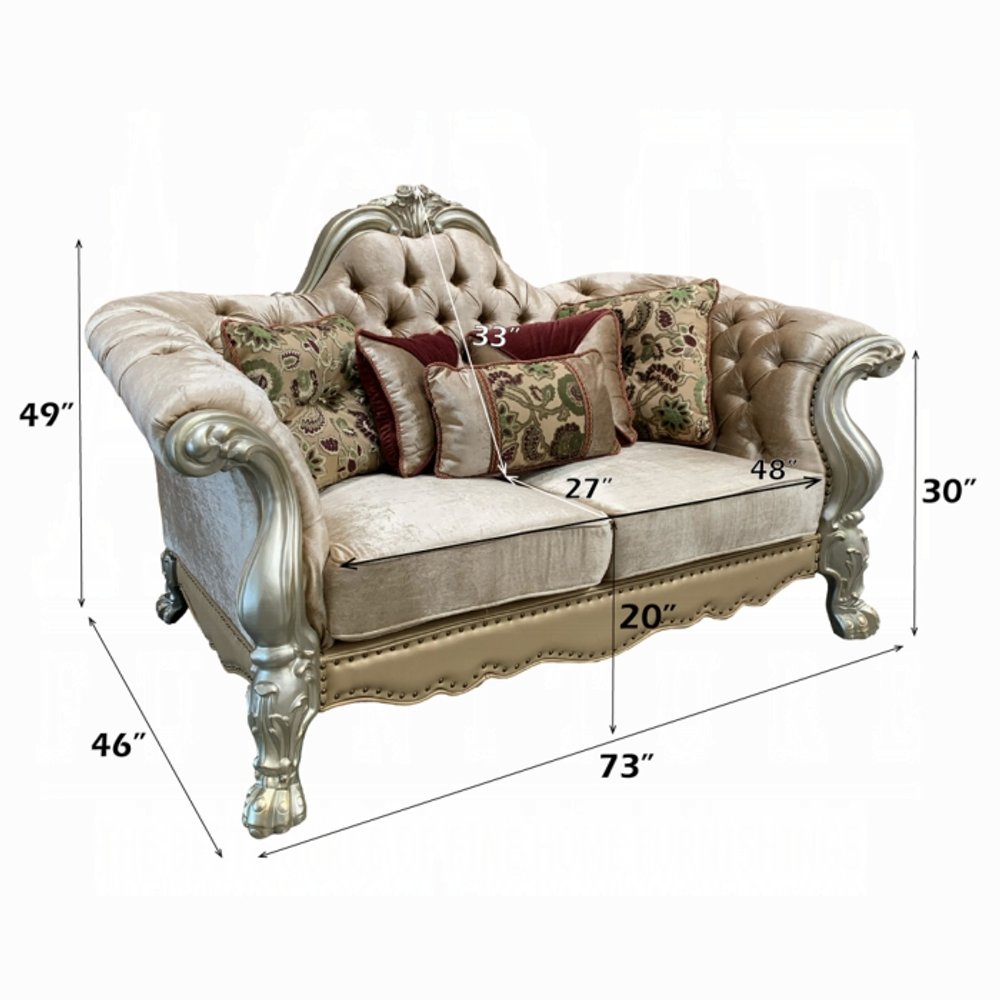 73" Bone Velvet Loveseat and Toss Pillows