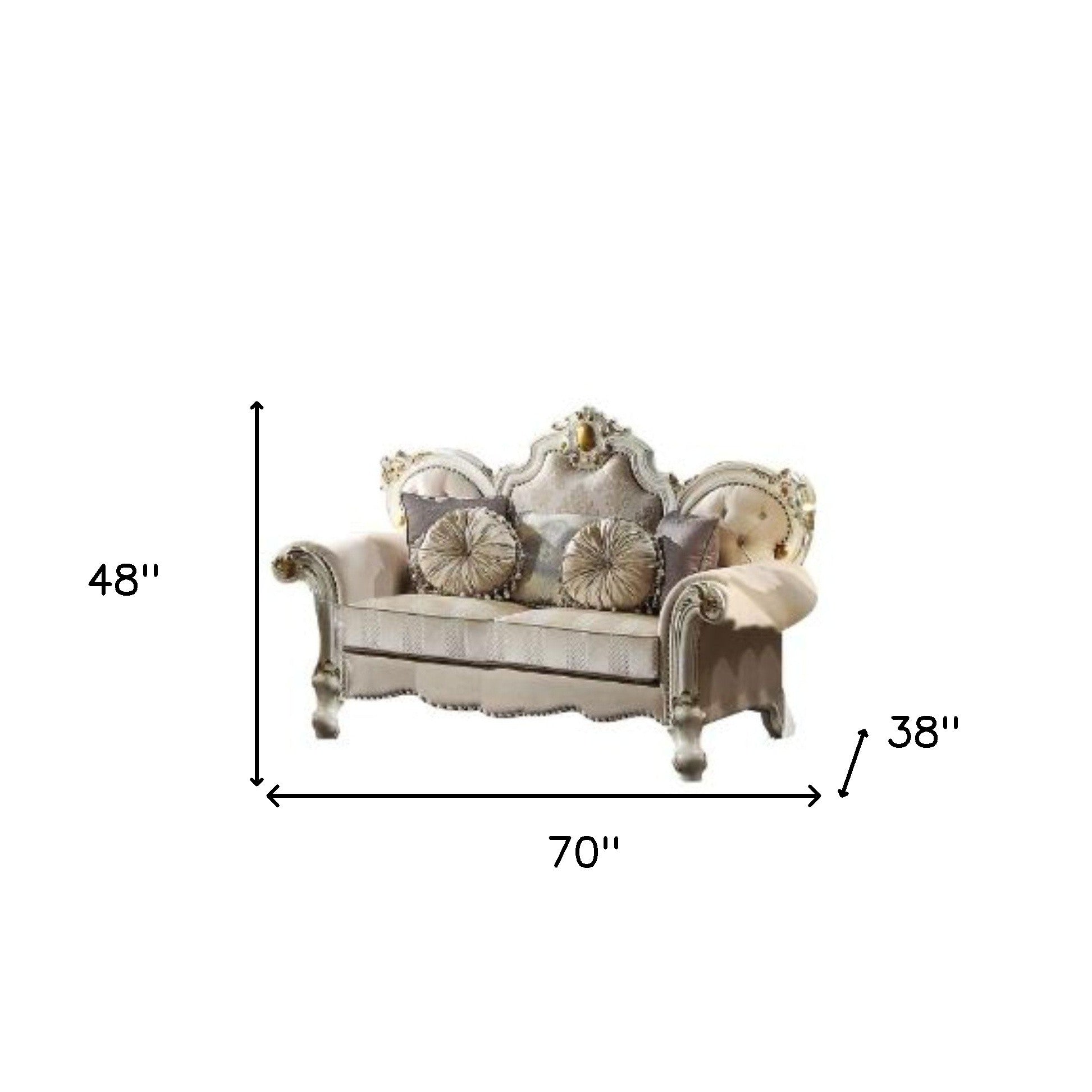 70" Gold And Pearl Velvet Loveseat and Toss Pillows