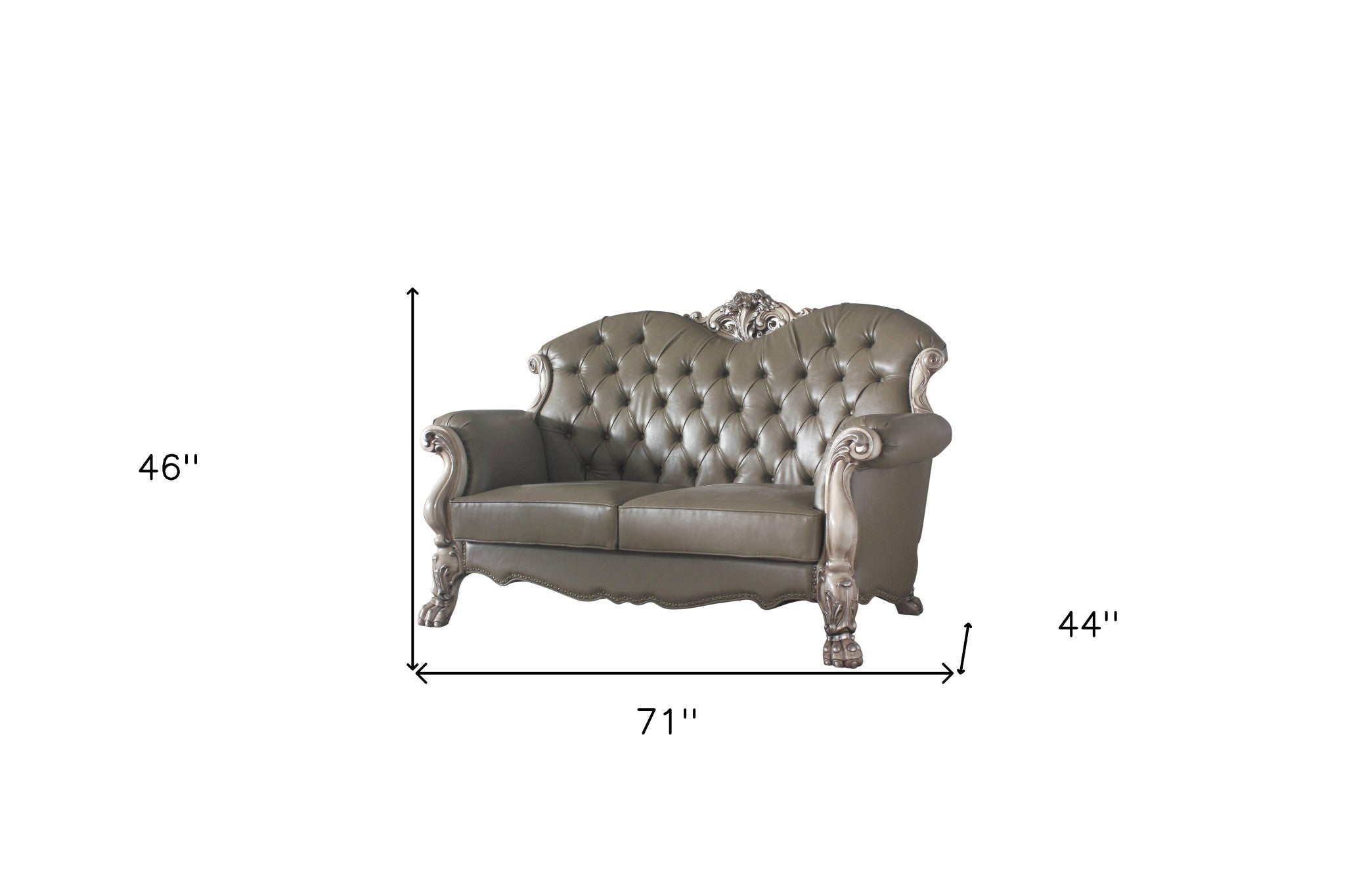 71" Patina And Bone Faux Leather Loveseat and Toss Pillows