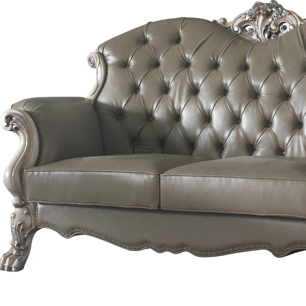 71" Patina And Bone Faux Leather Loveseat and Toss Pillows