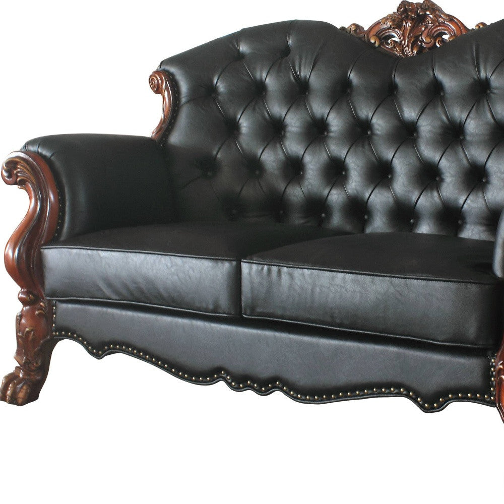 71" Black And Brown Faux Leather Loveseat and Toss Pillows