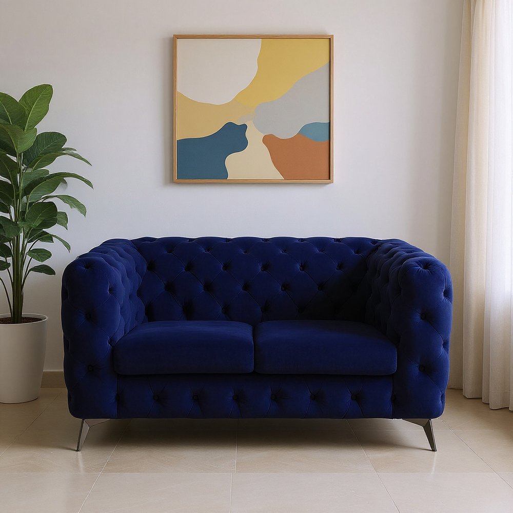 72" Blue And Silver Velvet Loveseat