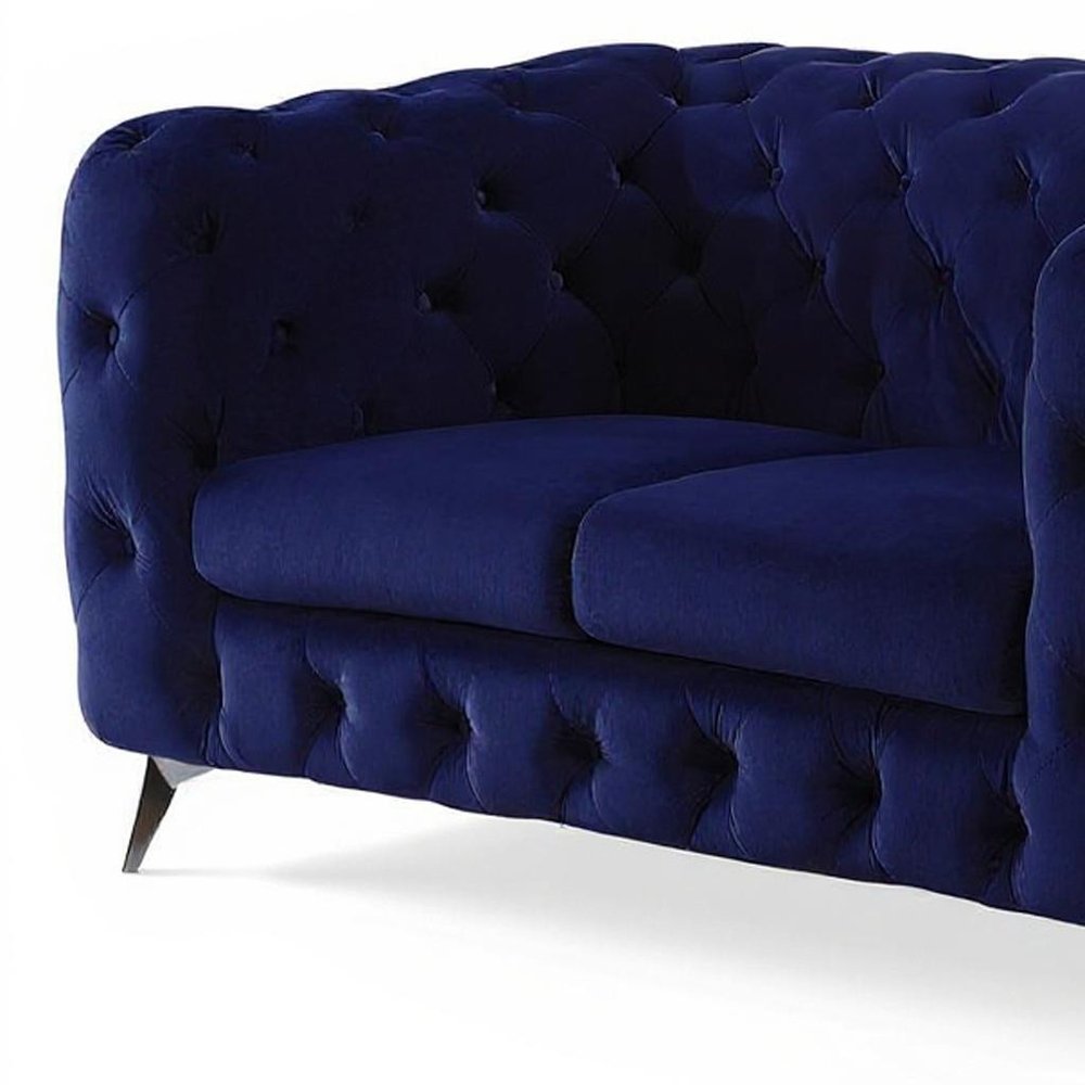 72" Blue And Silver Velvet Loveseat