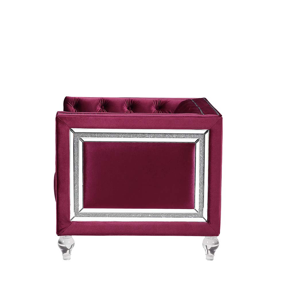 67" Burgundy Tufted Velvet Bling and Acrylic Love Seat