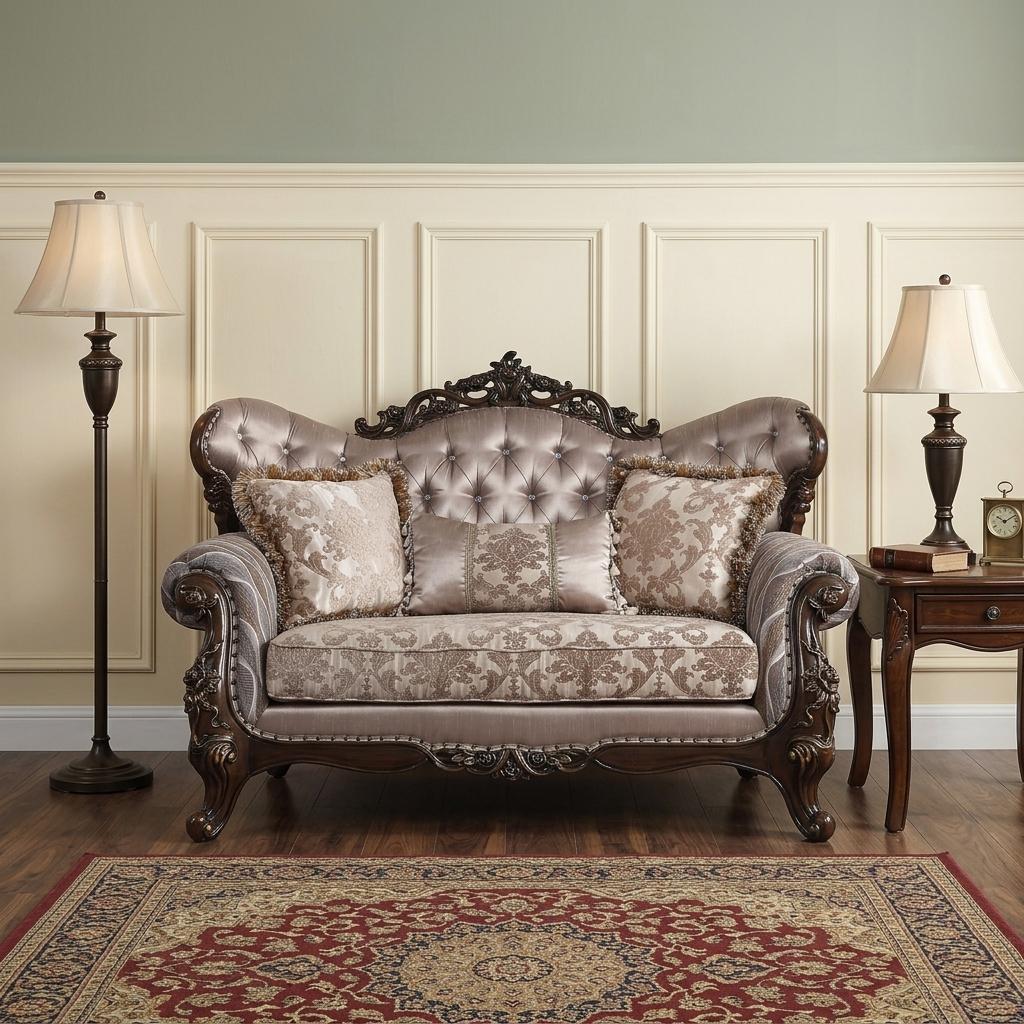 70" Pink And Brown Loveseat and Toss Pillows