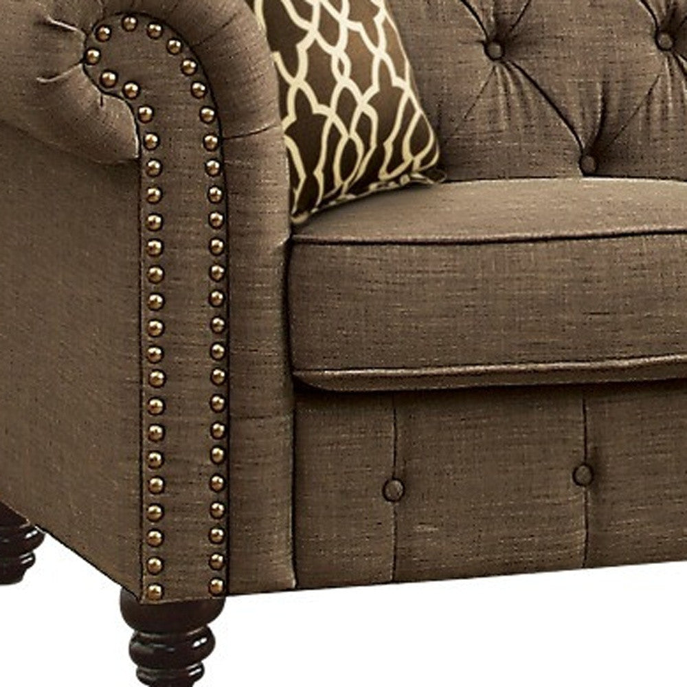 67" Brown 100% Linen And Black Love Seat