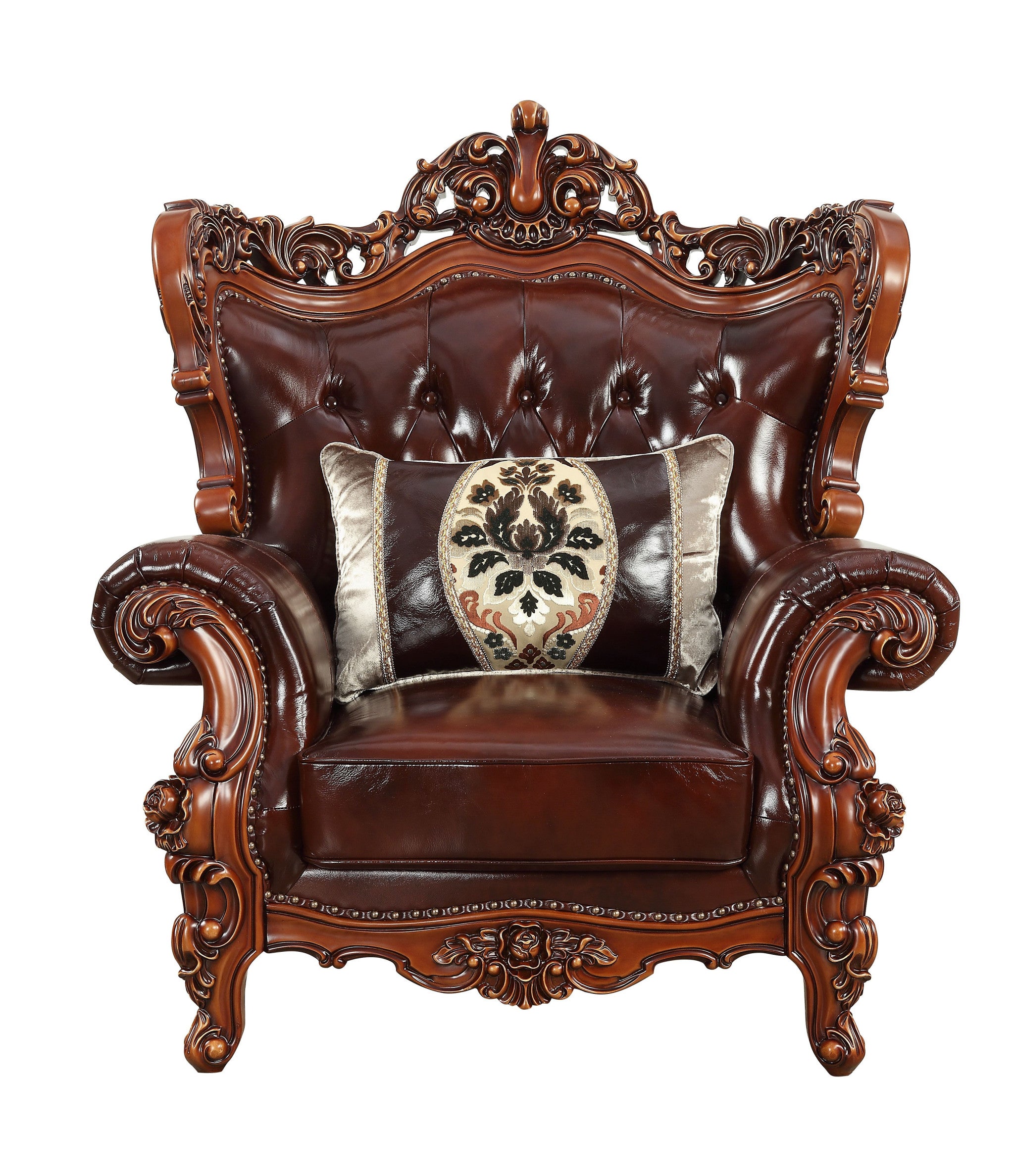 46" Dark Brown and Chocolate Faux Leather Tufted Wingback Chair