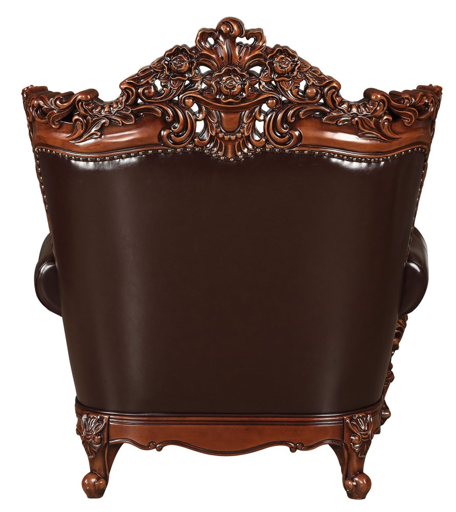 50" Espresso Faux Leather Tufted Wingback Chair And Toss Pillow