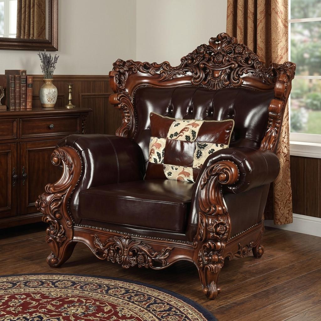 50" Espresso Faux Leather Tufted Wingback Chair And Toss Pillow
