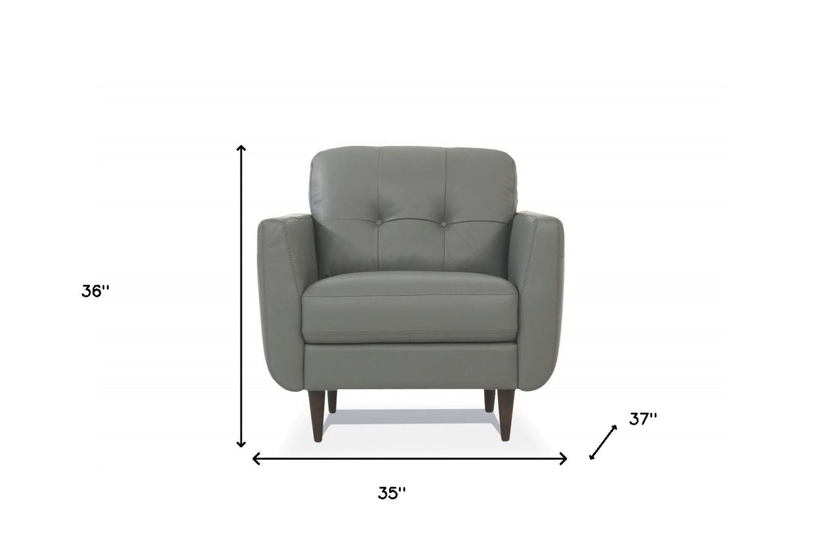 35" Gray and Black Genuine Leather Tufted Arm Chair