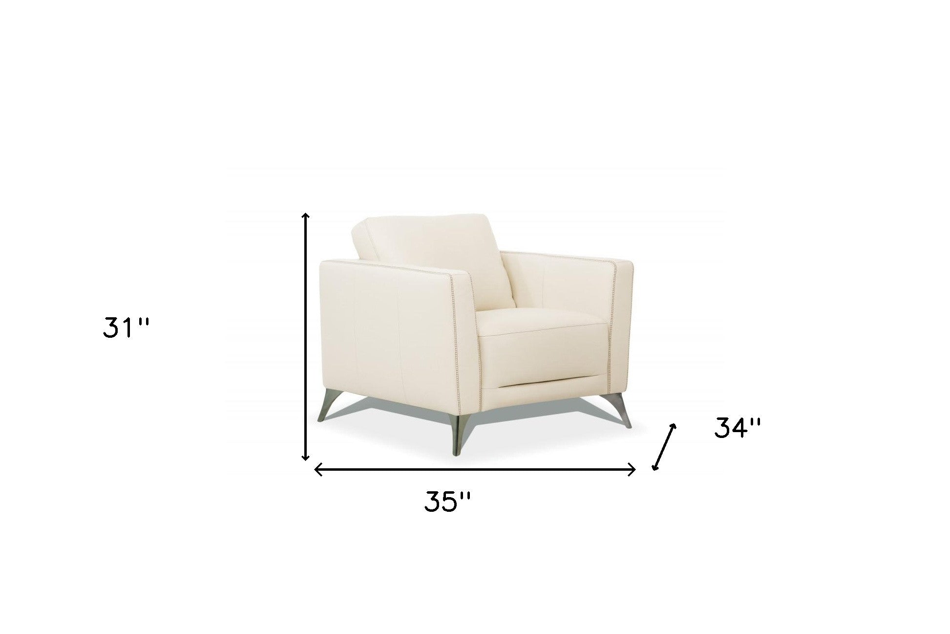 35" Cream and Black Genuine Leather Arm Chair