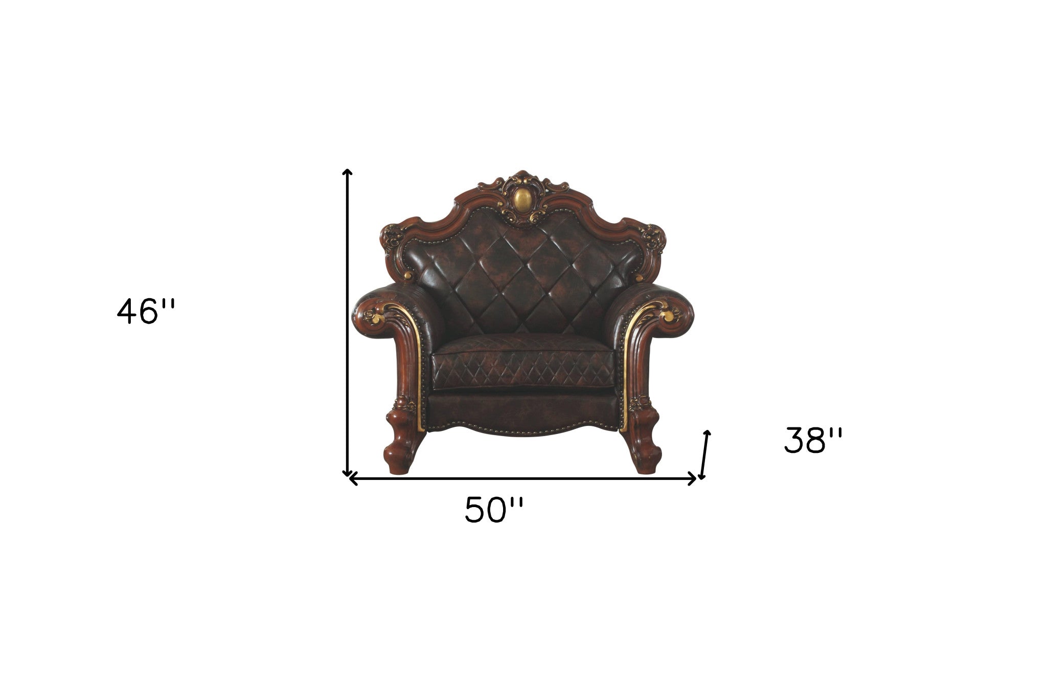50" Chocolate Faux Leather Tufted Chesterfield Chair And Toss Pillow