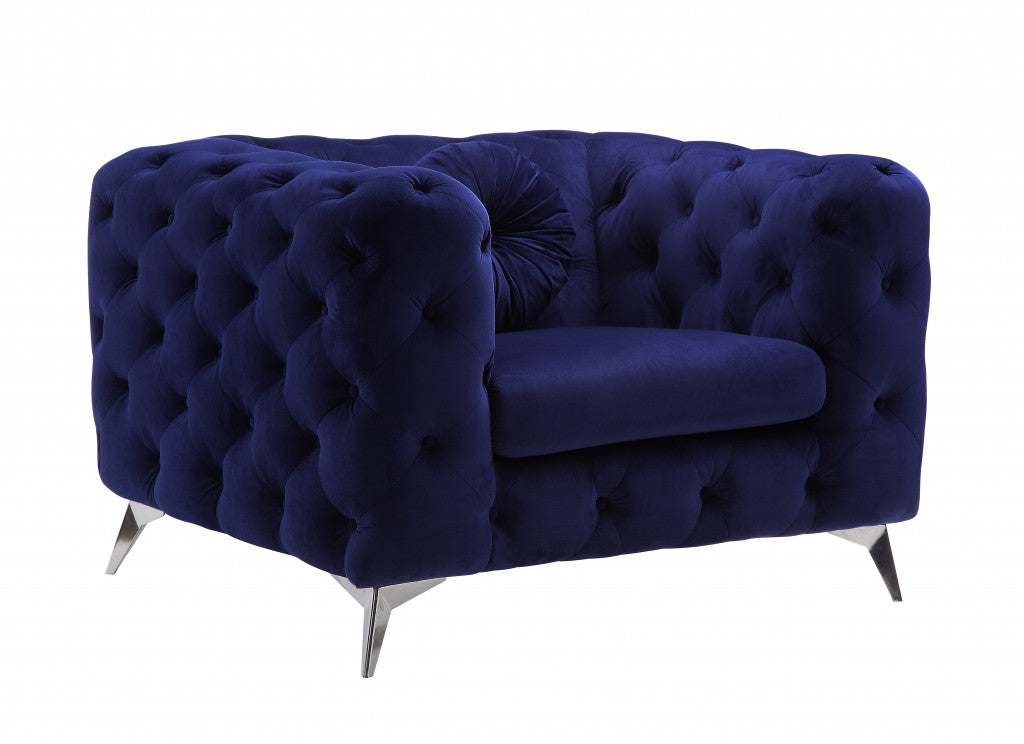 41" Blue and Black Fabric Tufted Arm Chair