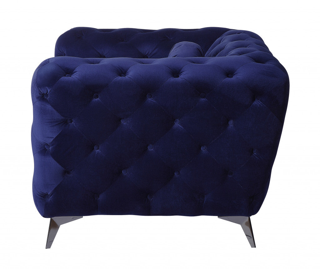 41" Blue and Black Fabric Tufted Arm Chair