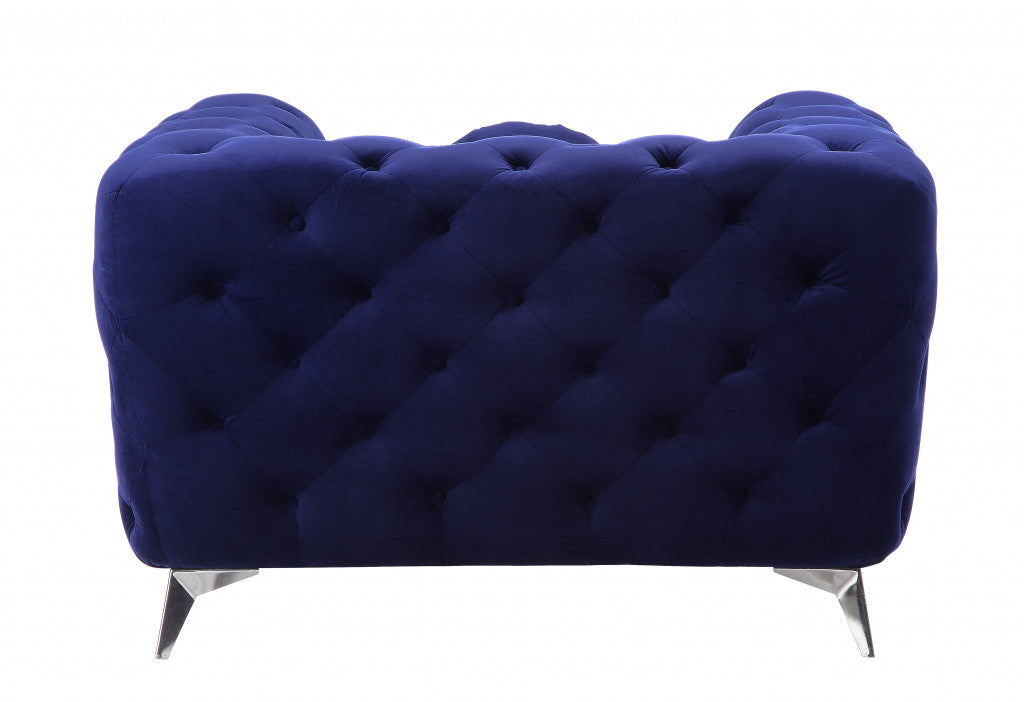 41" Blue and Black Fabric Tufted Arm Chair