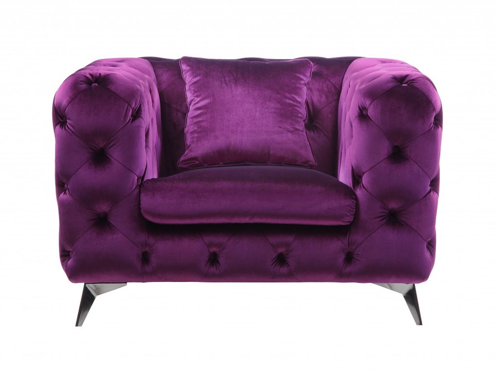 41" Purple and Black Fabric Tufted Arm Chair