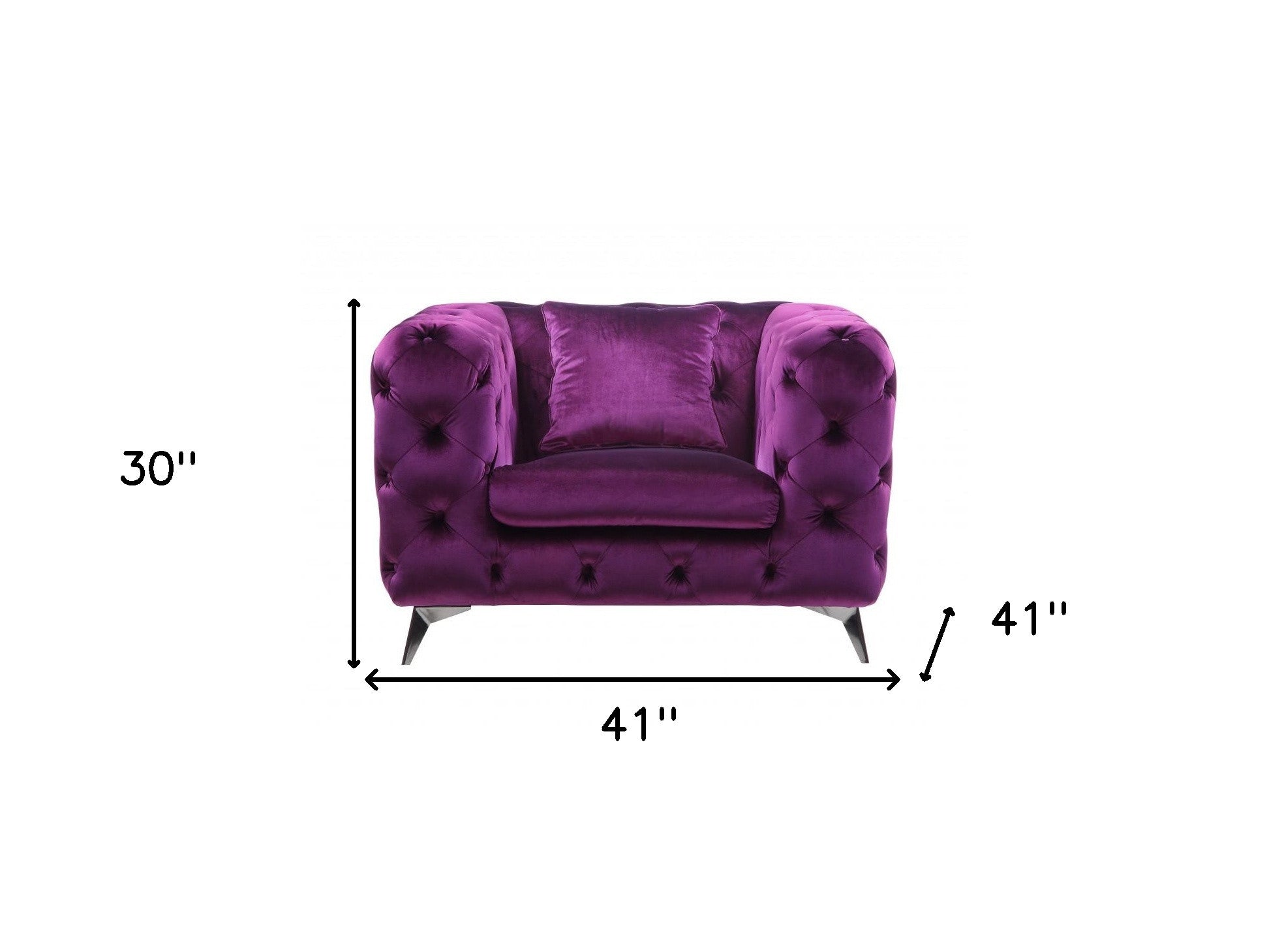 41" Purple Fabric And Black Tufted Arm Chair