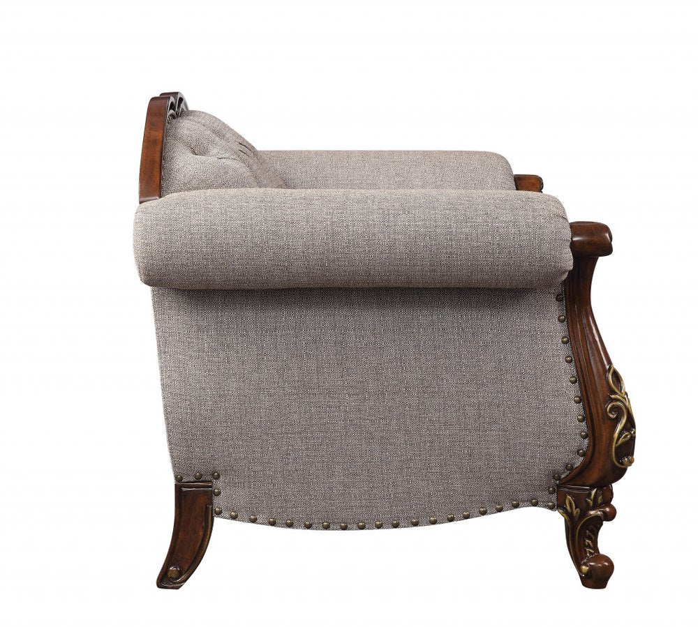 48" Beige and Brown Fabric Floral Arm Chair