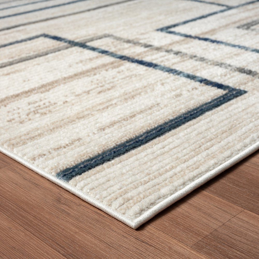 5' X 7' Ivory Blue and Gray Geometric Area Rug