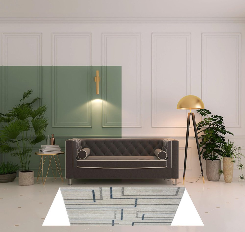 5' X 7' Ivory Blue and Gray Geometric Area Rug