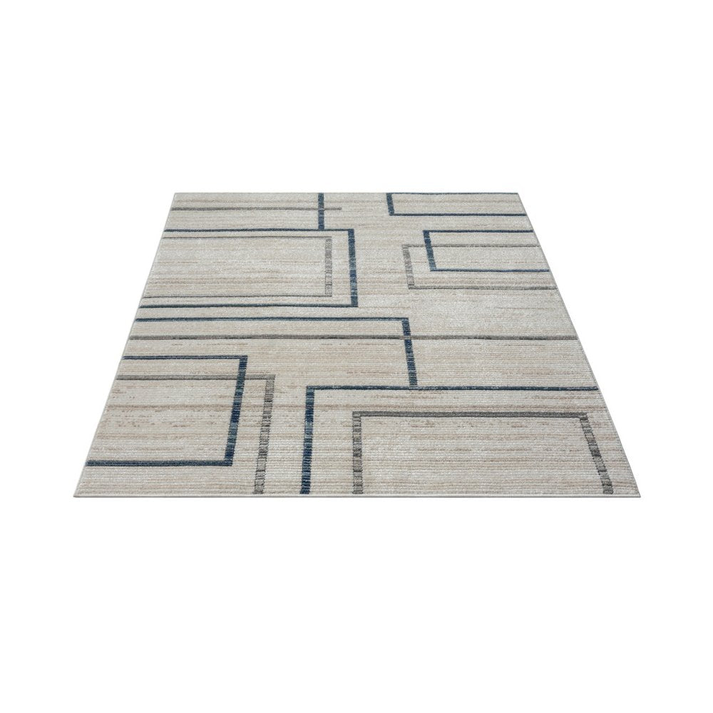 5' X 7' Ivory Blue and Gray Geometric Area Rug