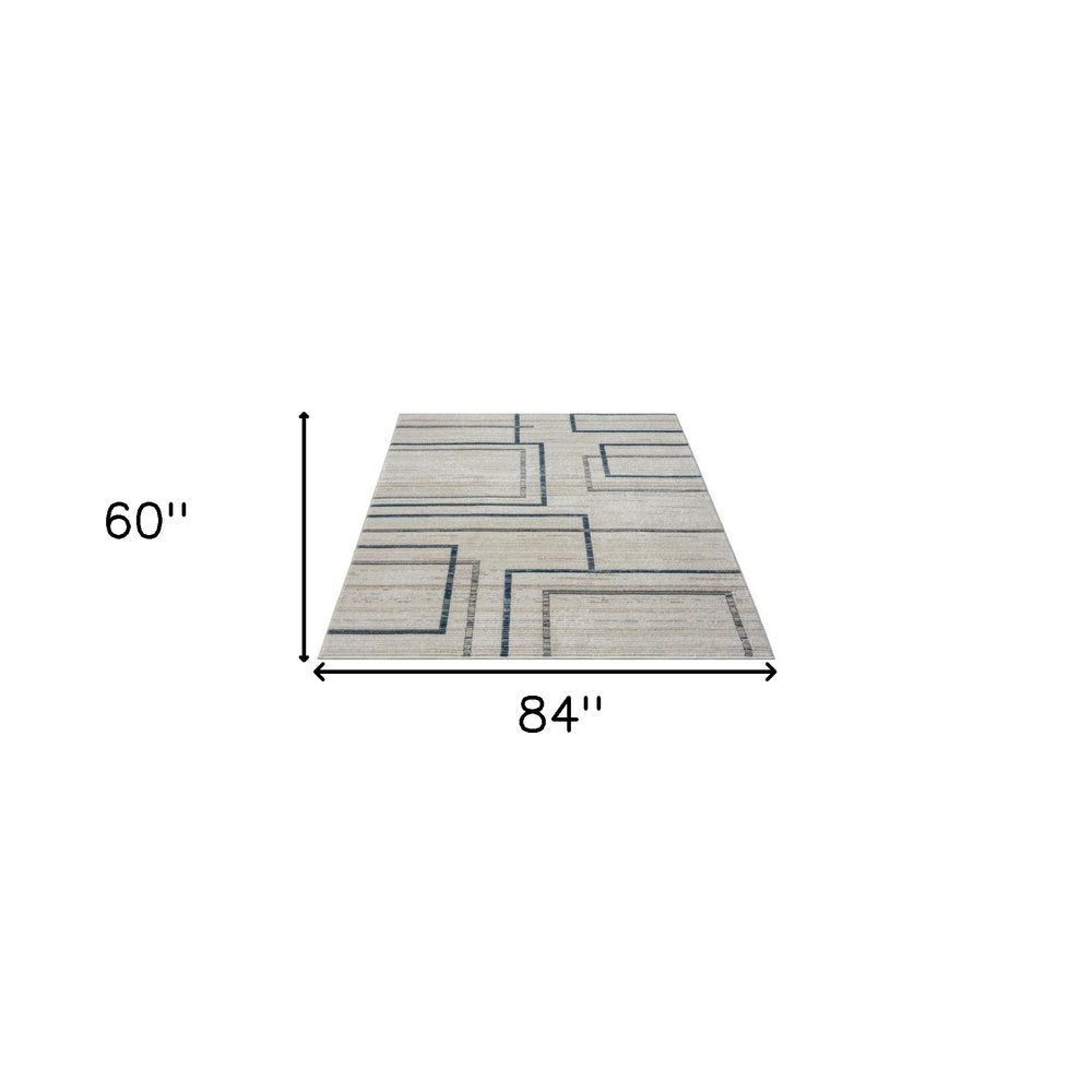 5' X 7' Ivory Blue and Gray Geometric Area Rug