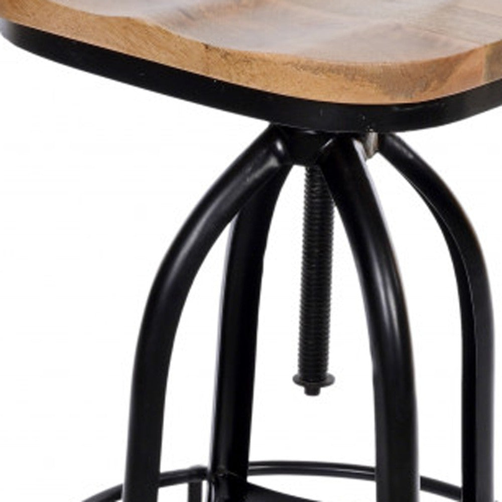 Brown And Black Solid Wood And Steel Counter Height Swivel Bar Chair
