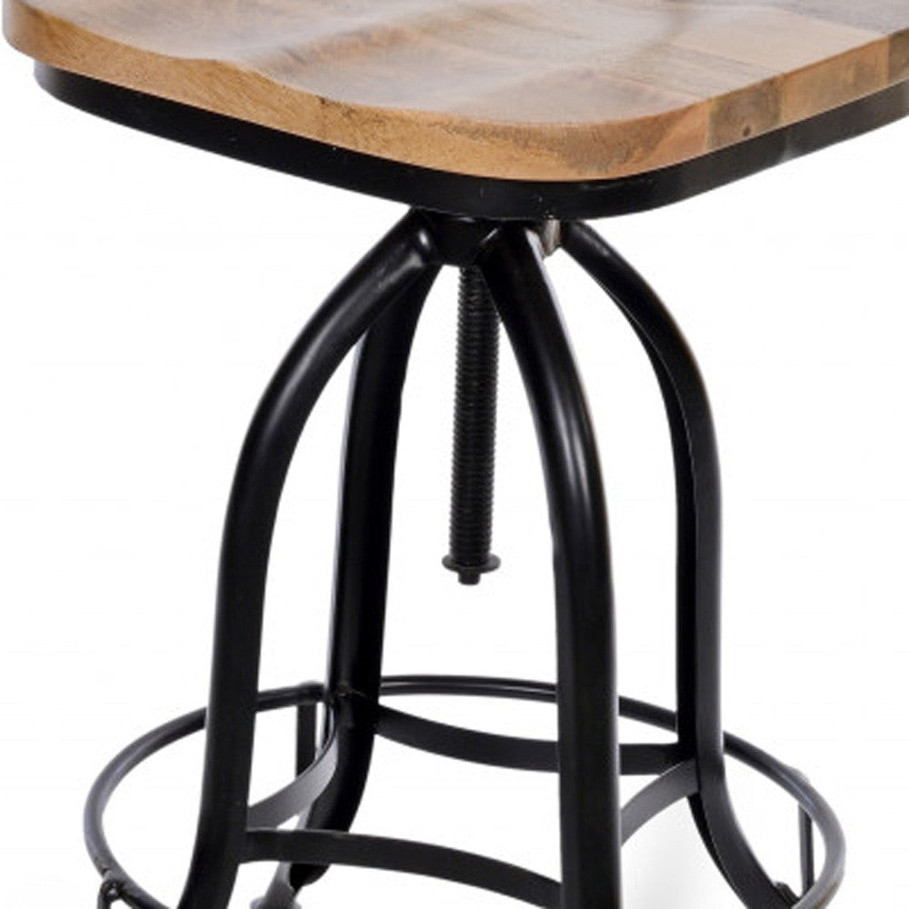 Brown And Black Solid Wood And Steel Counter Height Swivel Bar Chair