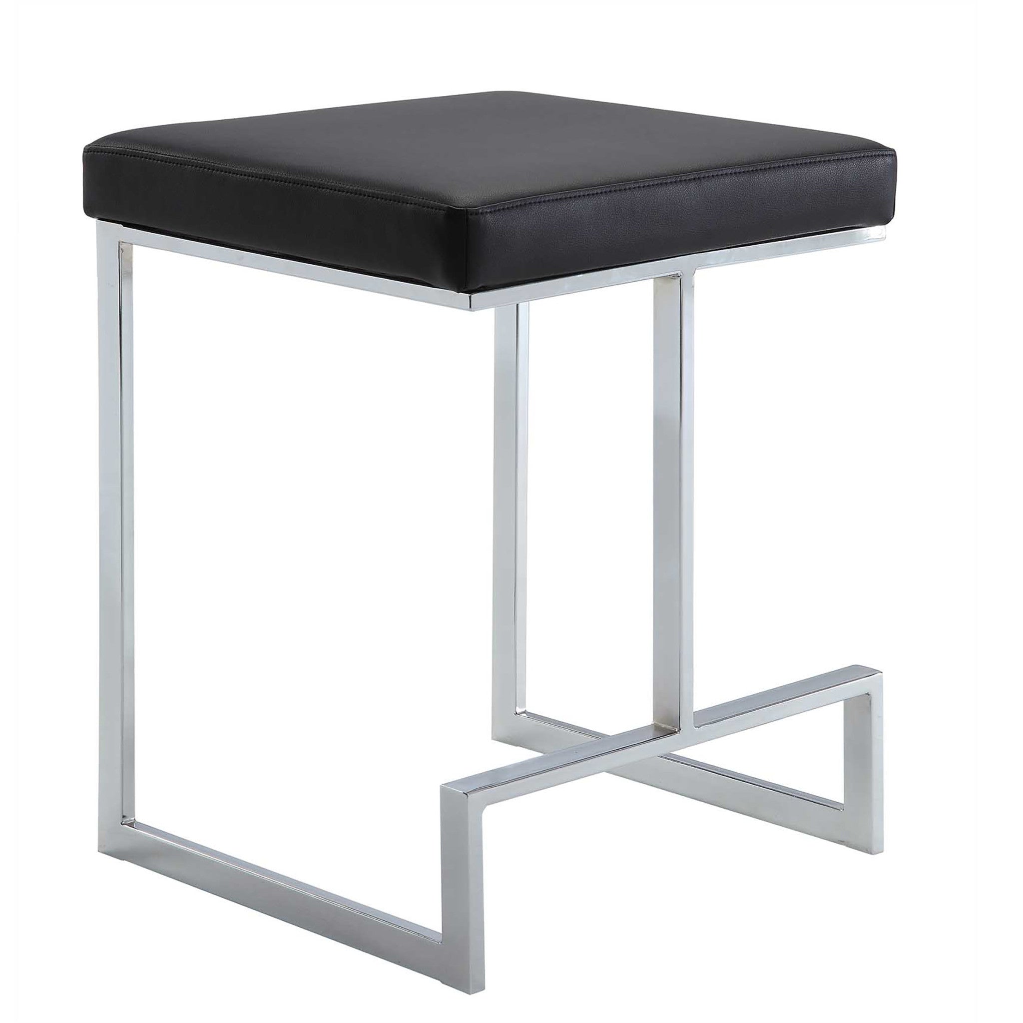 24" Black And Silver Faux Leather And Fabric And Steel Backless Counter Height Bar Chair