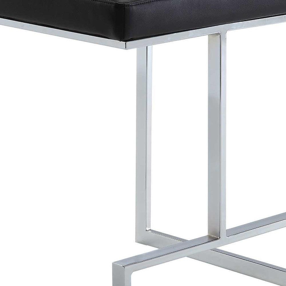 24" Black And Silver Faux Leather And Fabric And Steel Backless Counter Height Bar Chair