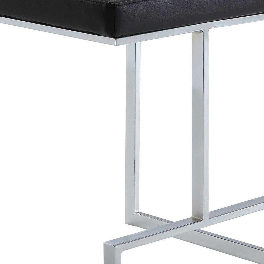 24" Black And Silver Faux Leather And Fabric And Steel Backless Counter Height Bar Chair