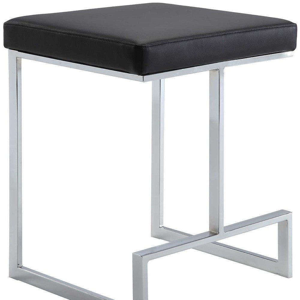 24" Black And Silver Faux Leather And Fabric And Steel Backless Counter Height Bar Chair