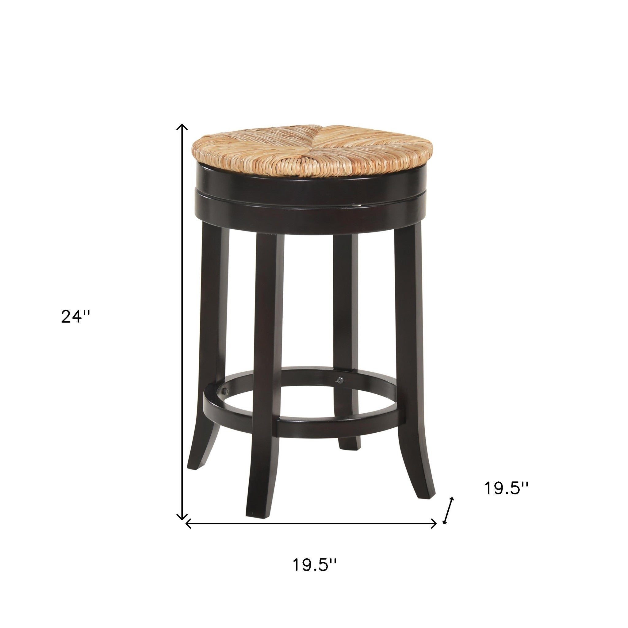 24" Natural And Espresso Rush And Solid Wood Backless Counter Height Swivel Bar Chair