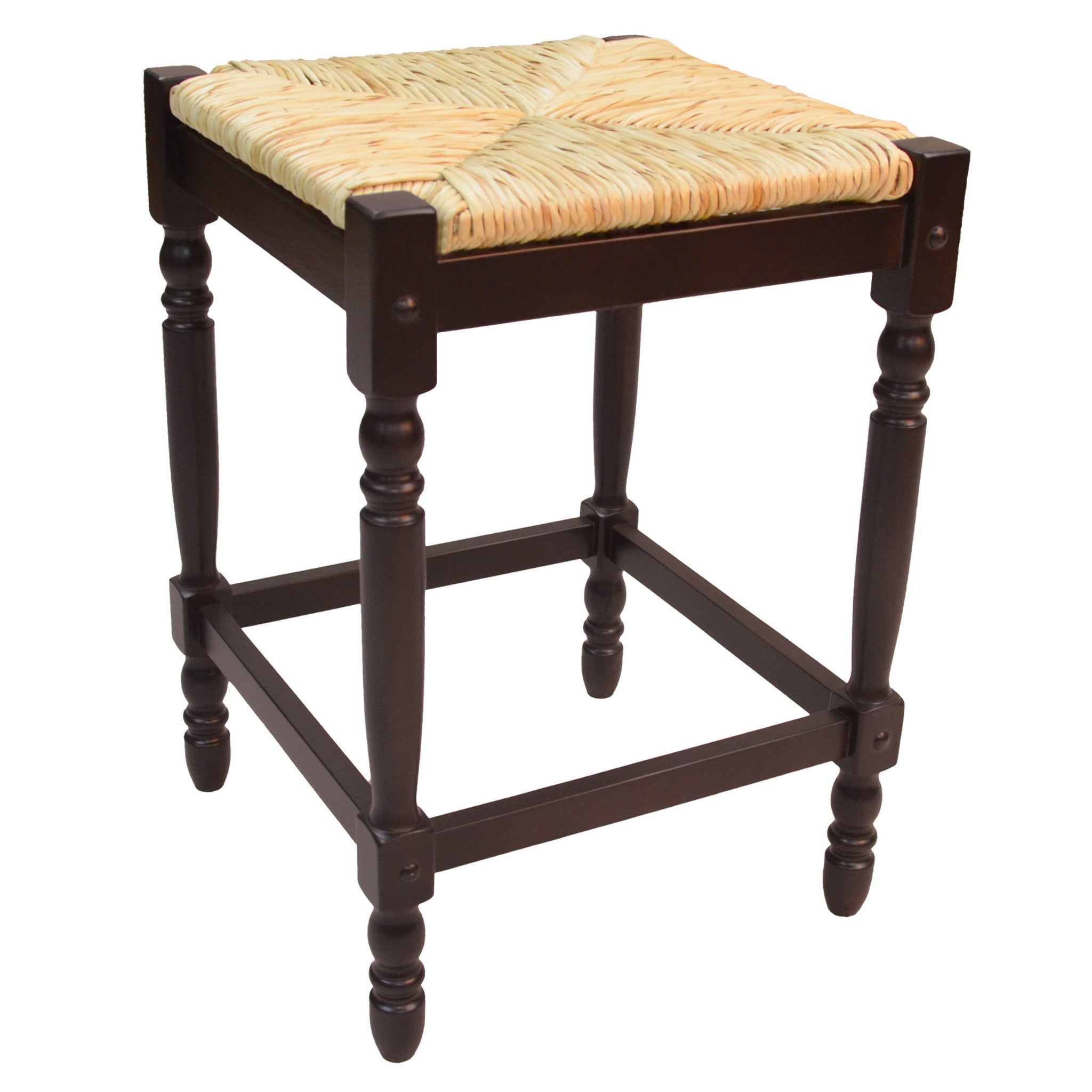 24" Natural And Espresso Rush And Solid Wood Backless Counter Height Bar Chair