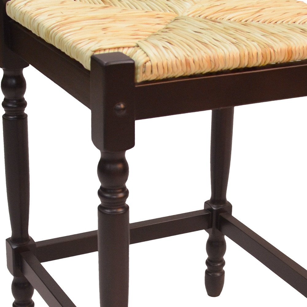 24" Natural And Espresso Rush And Solid Wood Backless Counter Height Bar Chair