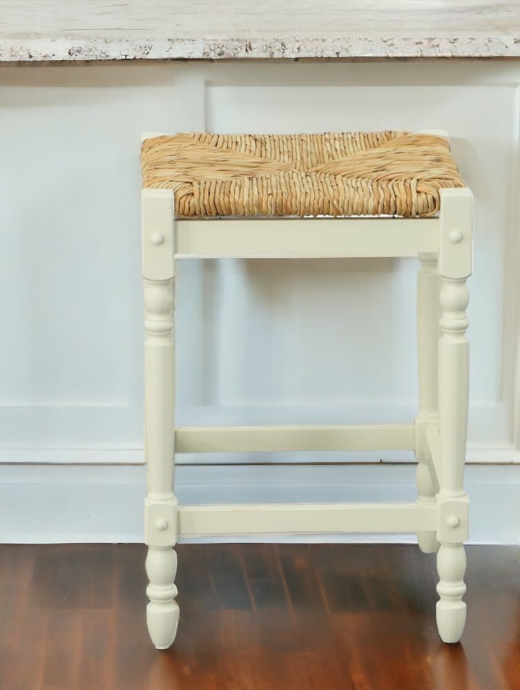 24" Natural And Antiqued White Solid Wood Backless Counter Height Bar Chair