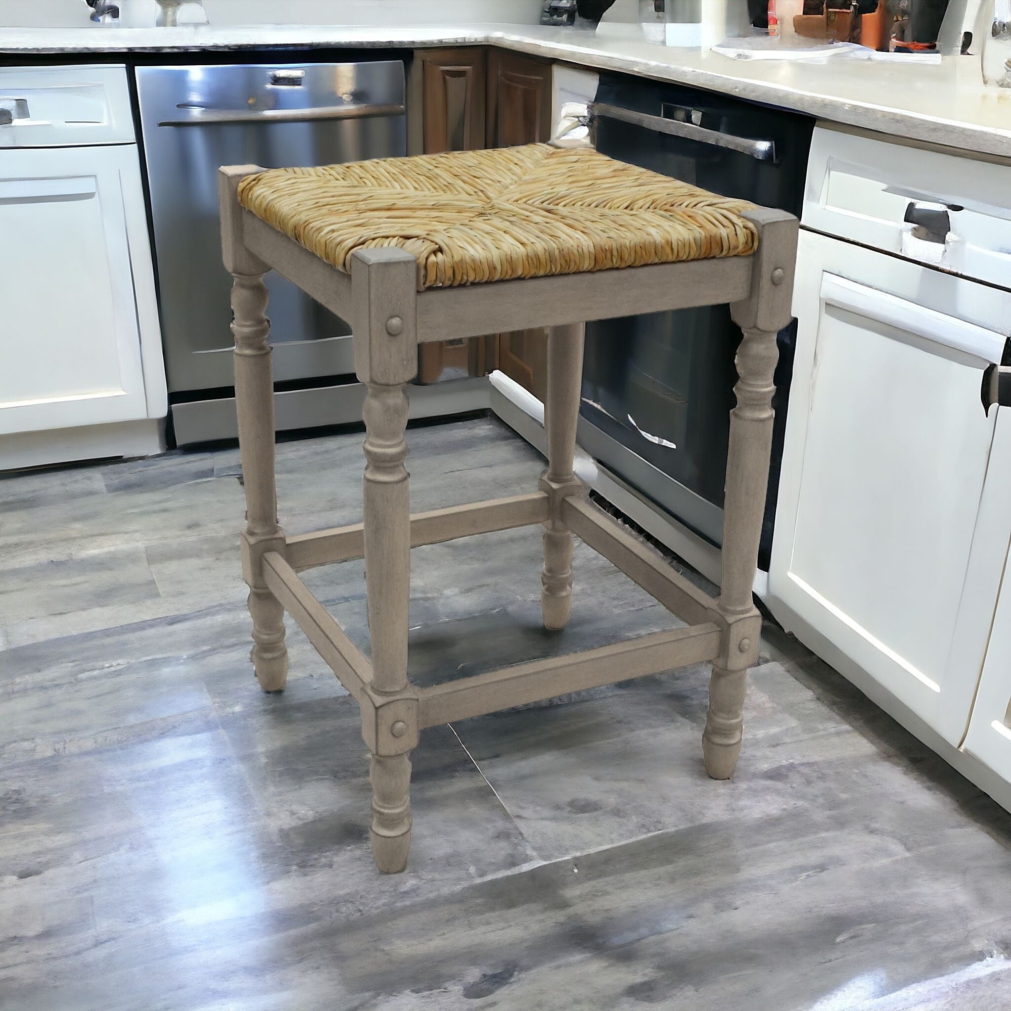 24" Natural And Gray Solid Wood Backless Counter Height Bar Chair