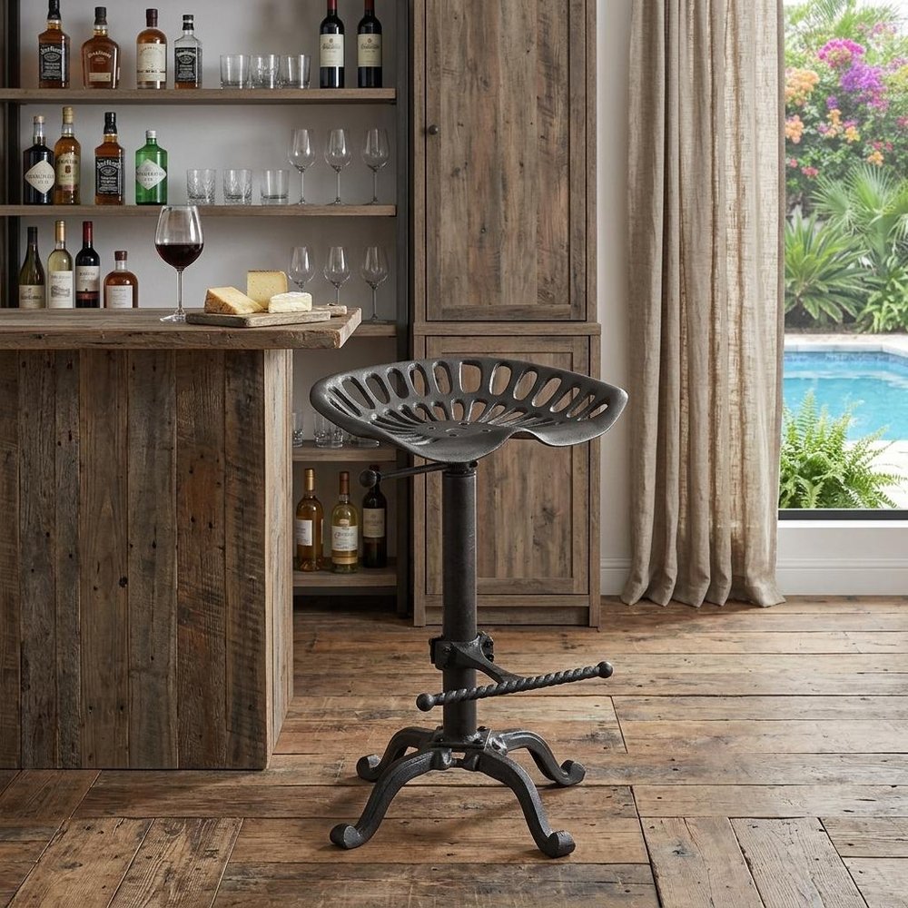 23" Black Iron Backless Adjustable Height Bar Chair