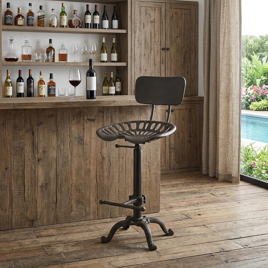 Gray Iron Low Back Adjustable Height Bar Chair